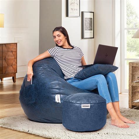 KAM'S LIEU Brand Soft Leatherette 4XL Bean Bag with Footrest and ...