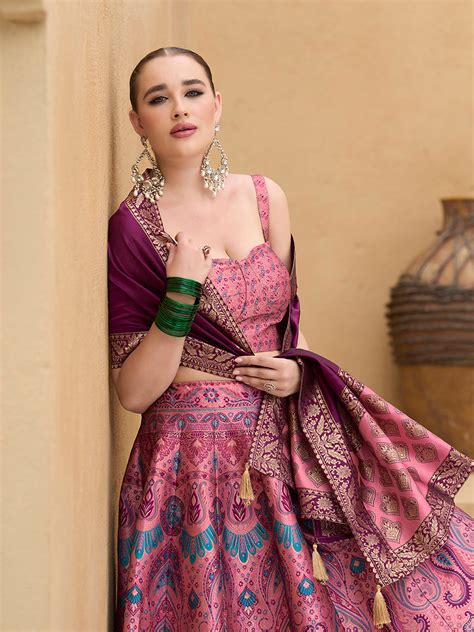 Women's Lehenga Choli Thread Work Jacquard Silk In Pink – Trendia