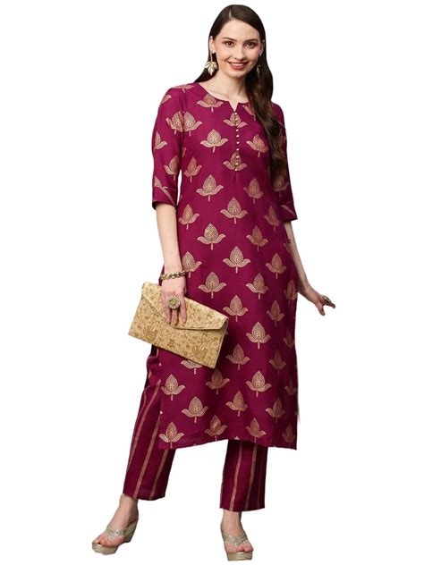 Buy ANNI DESIGNER Women's Cotton Blend Printed Straight Kurta with Pant ...
