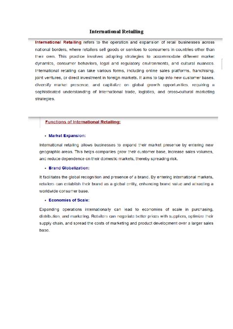 International Retailing - This practice involves adapting strategies to ...