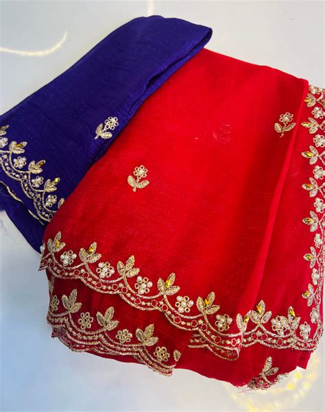 Cut work Saree Red & Purple Blouse – babypattustudio