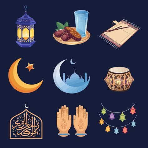Illustrations vector icon collection of ramadan islamic symbols items ...
