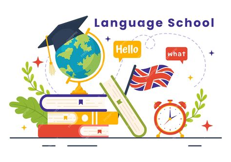Premium Vector | Language school vector illustration of training program and study foreign hallo ...