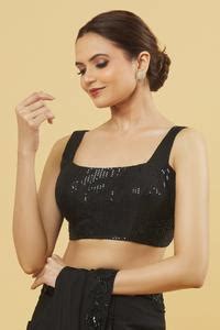 Buy Black Polyester Sequins Square Neck Embroidered Blouse For Women by ...