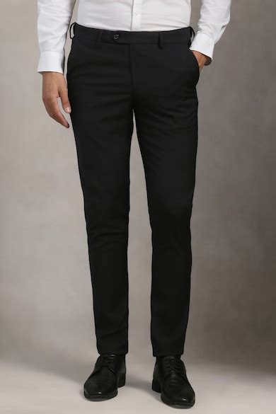 Buy Men Black Slim Fit Textured Flat Front Formal Trousers Online ...