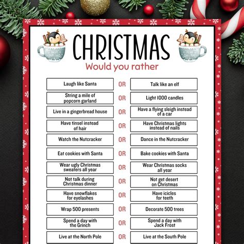 Would You Rather, Christmas Printable Game, Christmas Party Games and ...