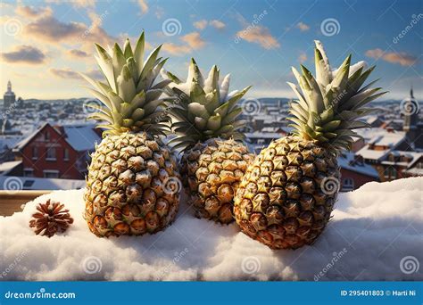 Generative AI Image of Pineapples Fruit in Snow Season with Housing ...