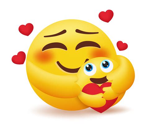 Emoji mother and child vector concept design. Emoticon mom hugging, caring and loving happy kid ...