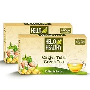 HELLO HEALTHY | Pack of 2 Set Ginger Tulsi Spice Tea | 40 Eco friendly ...