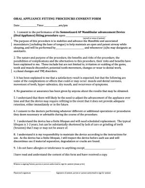 Fillable Online ORAL APPLIANCE CONSENT FORM 2015 - 1stlinemedical.com ...