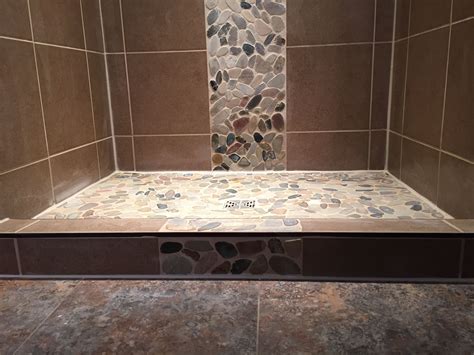 Natural Stone Shower Floor with Accent Strip