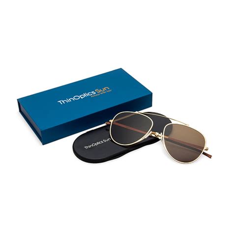 Buy Gold Brown Full Rim Aviator Thinoptics C3 With Case Sunglasses at ...
