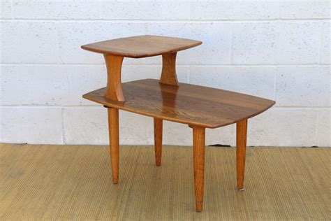 Vintage Midcentury Pair of Two Tier Wood Side Tables at 1stDibs