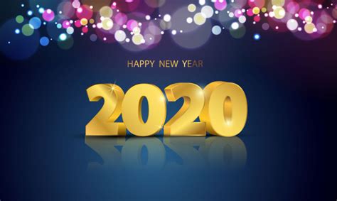 Feliz ano novo 2020 cartão com bokeh luzes coloridas | Vetor Premium