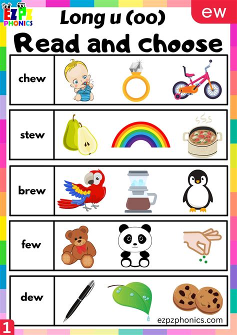 ew Words Long u (oo) Read the Word and Choose the Correct Image Worksheet PDF Download ...