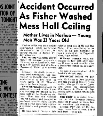 Obituary of James J. Fisher. From the Nashua (NH) Telegraph, Apr. 29 ...
