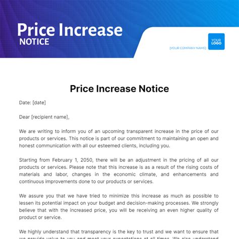 Free Price Increase Notice Template To Edit Online - For Hairstyles