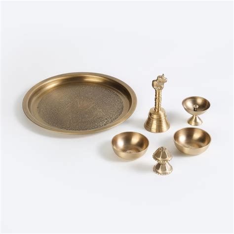 Buy Vrindawan 6Pcs Brass Pooja Thali Set from Home Centre at just INR ...