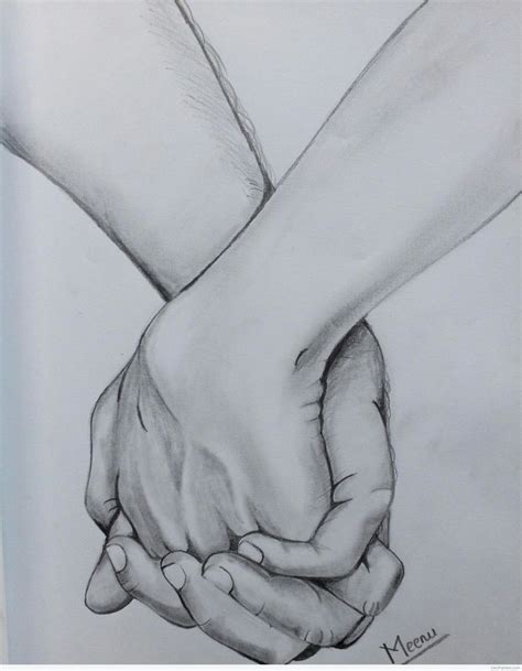 couple drawing holding hands