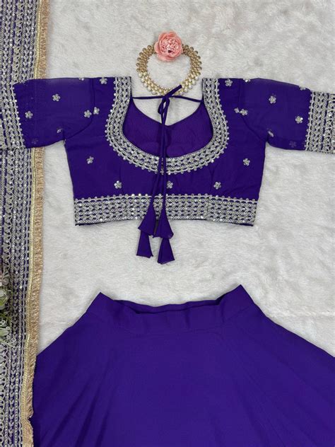 Purple Designer Faux Georgette Semi-Stitched Lehenga Choli w
