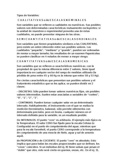 Tipos de Variables - resumen - Tipos de Variables: C U A L I T A T I V ...
