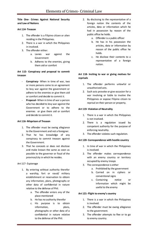 Elements OF Crimes 2 - Title One- Crimes Against National Security and Law of Nations Art 114 ...