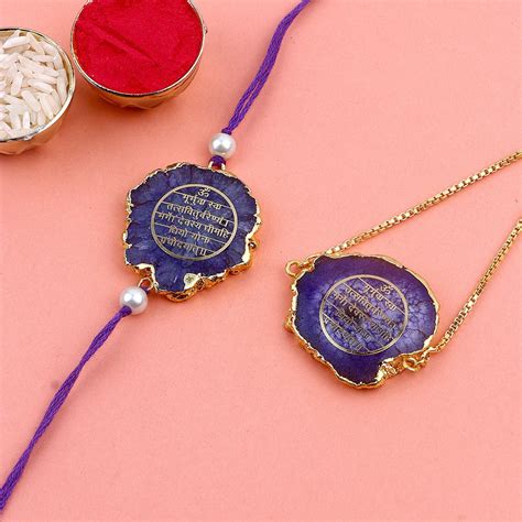 Buy Dazzling Serenity: Bhaiya Bhabhi Agate Stone Rakhi with Gayatri ...