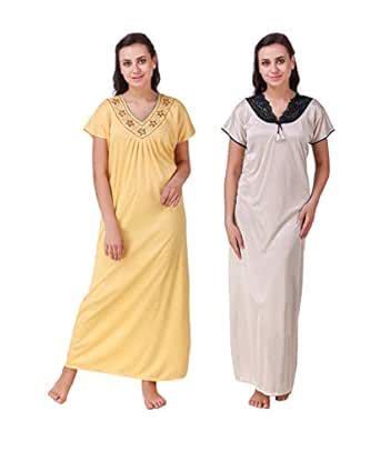 Buy Freely Hosiery & Satin Nighy/Maxi/Nightdress - Pack of 2 Pink at ...