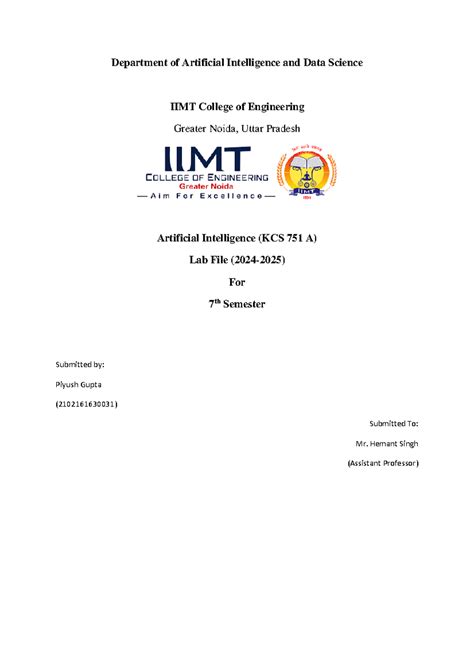 Kcs-751A Artificial Intelligence lab - Bachelors of Business ...