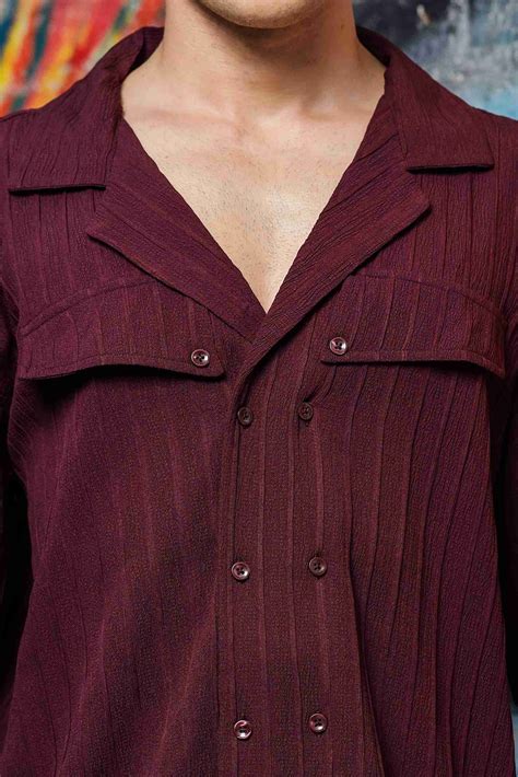 Maroon Knit Textured Korean Shacket Shirt – House of Koala
