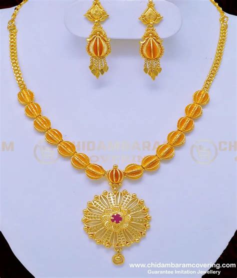 Buy One Gram Gold Guarantee Necklace Flower Pendant Stone Necklace with ...
