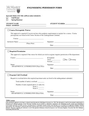 Fillable Online Engineering permission form - McMaster Department of ...