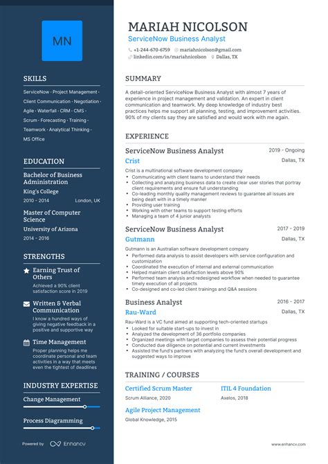 5 Servicenow Business Analyst Resume Examples & Guide for 2023