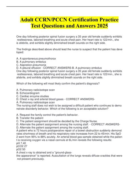 Adult CCRN/PCCN Certification Practice Test Questions and Answers 2025 ...
