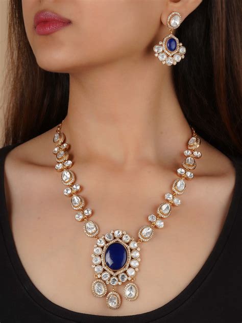 Gold Plated Faux Polki Necklace Set - PK-S199 – Mortantra