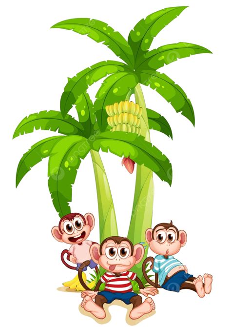 3 Cartoon Monkeys In Trees