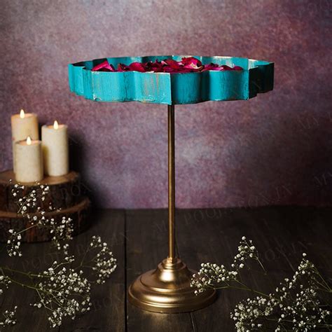 Buy Blue And Gold Lotus Urli With Stand Online in India - Mypoojabox.in