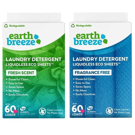 Earth Breeze Laundry Detergent Sheets Fresh Scent & Scent free 60 Loads ...