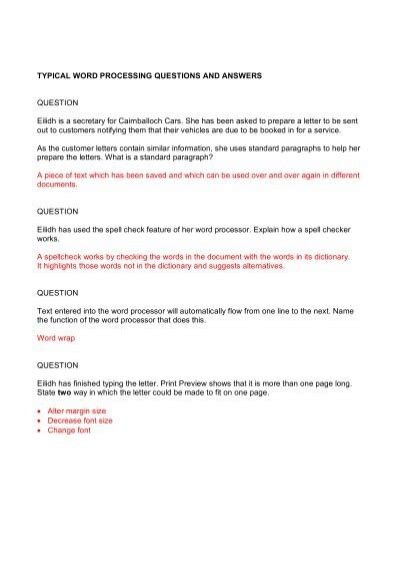 Image result for Word Processing Questions