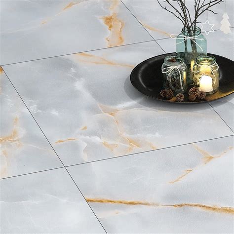 FunStick Grey Gold Marble Peel and Stick Floor Tile 12 x 12 Inch 15 ...