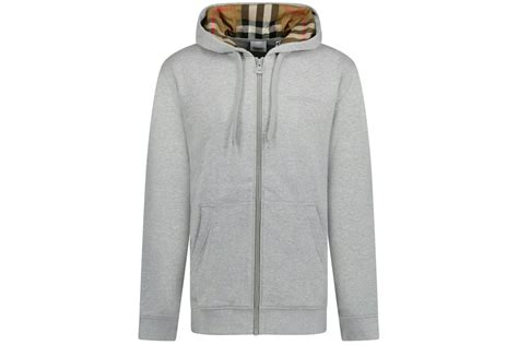 Burberry Hove Karo-Stickerei Logo Zip Hoodie Hellgrau Herren – DE