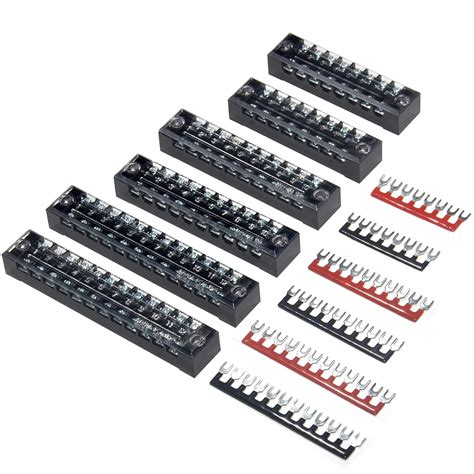 6 Sets Terminal Blocks, 8/10/12 Positions 600V 15A Dual Row Wire Screw Terminal Strip Block with ...