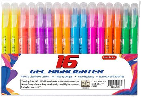 Buy Shuttle Art 16 Pack Gel Highlighters, 8 Assorted Colors Highlighter ...