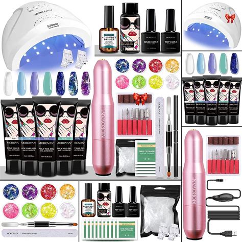 Morovan Poly Gel Nail Kit Poly Nail Gel Kit with with Lamp and Drill ...