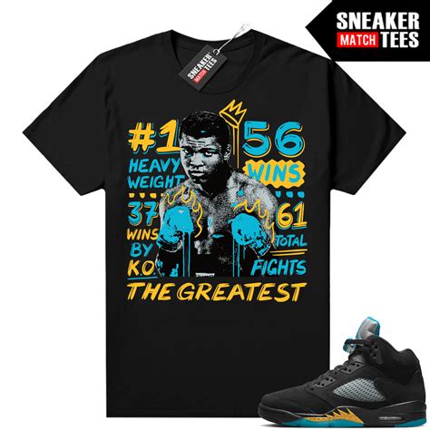 Jordan 5 Aqua shirts Sneaker Match Black Ali Greatest | Aqua Sneaker tees