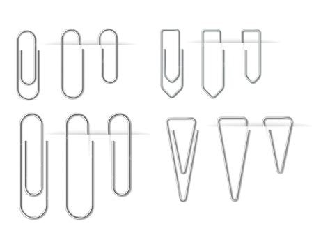 Conjunto realista de clipes de papel de metal prateado | Vetor Premium