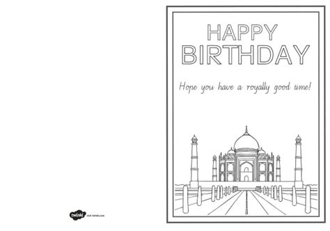 Taj Mahal Theme Birthday Card Colouring Activity | Twinkl