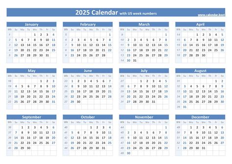 Week Numbers for 2025 : list and calendar -Calendar.best