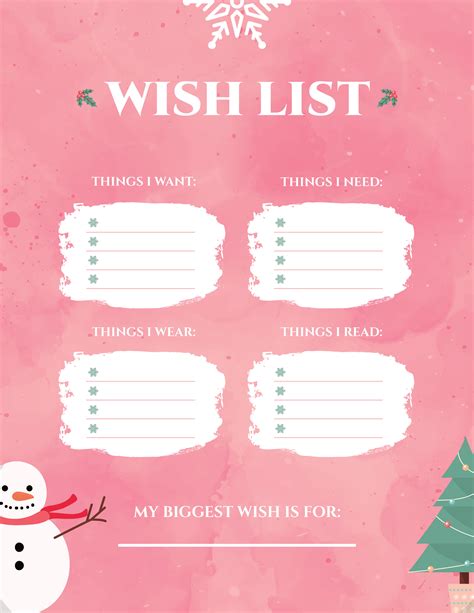 Free Printable Christmas Wish List Templates - WordLayouts