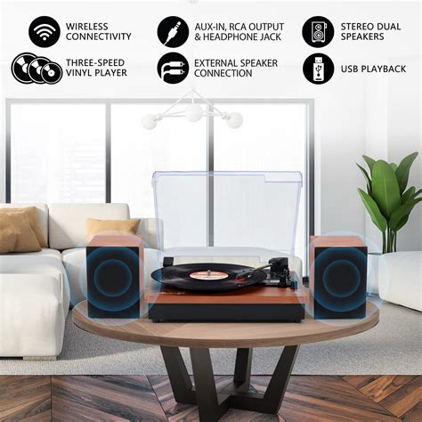 Buy Turntable with Speakers Vintage Record Player Belt-Drive 3-Speed ...